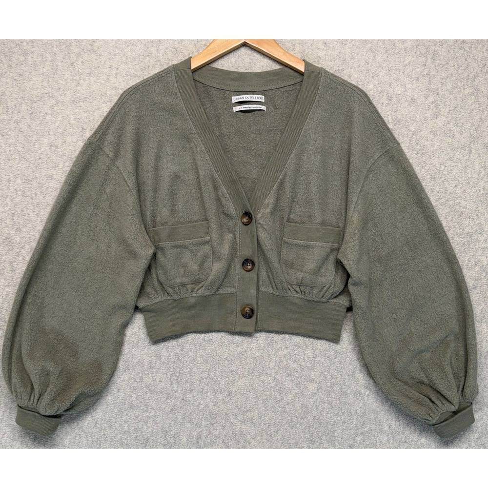 Urban Outfitters Womens Crop Cardigan Sweater Olive Green Winter Warm Autumn S